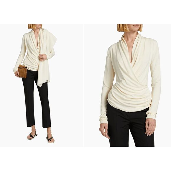 Toteme Stretch-Jersey Wrap Top Size S $490 - Picture 2 of 10